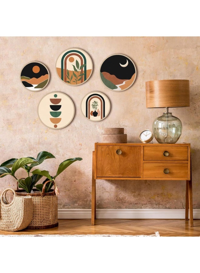 LYNLYN 5Pcs Boho Wooden Wall Art Set, Geometric Hanging Decor in 2 Sizes (25cm/20cm), Minimalist Farmhouse Wall Decorations for Living Room, Bedroom, Apartment - Image 4
